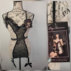 Leg Avenue Lingerie Corset Dress SZ Small Sheer Lace Sequin Fairy Garters New